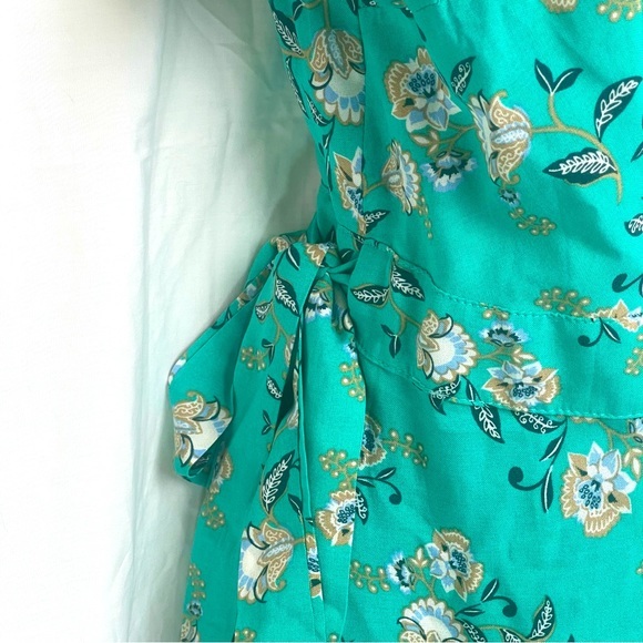 Zesica Teal Bohemian Floral Maxi Wrap Summer‎ Dress RuffleBottom Rayon Sz.Large - Picture 6 of 14